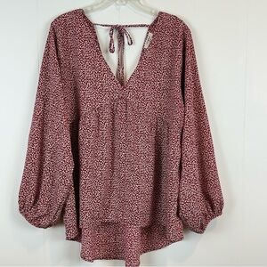 Umgee Open Back Leopard Print Puff Sleeve Hi Low Peasant Top Size L🔥